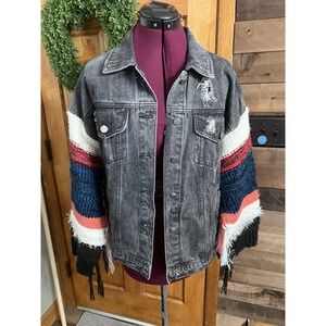Free People Wren + Glory Womens Size Small Yellowstone Knitter Denim Jacket